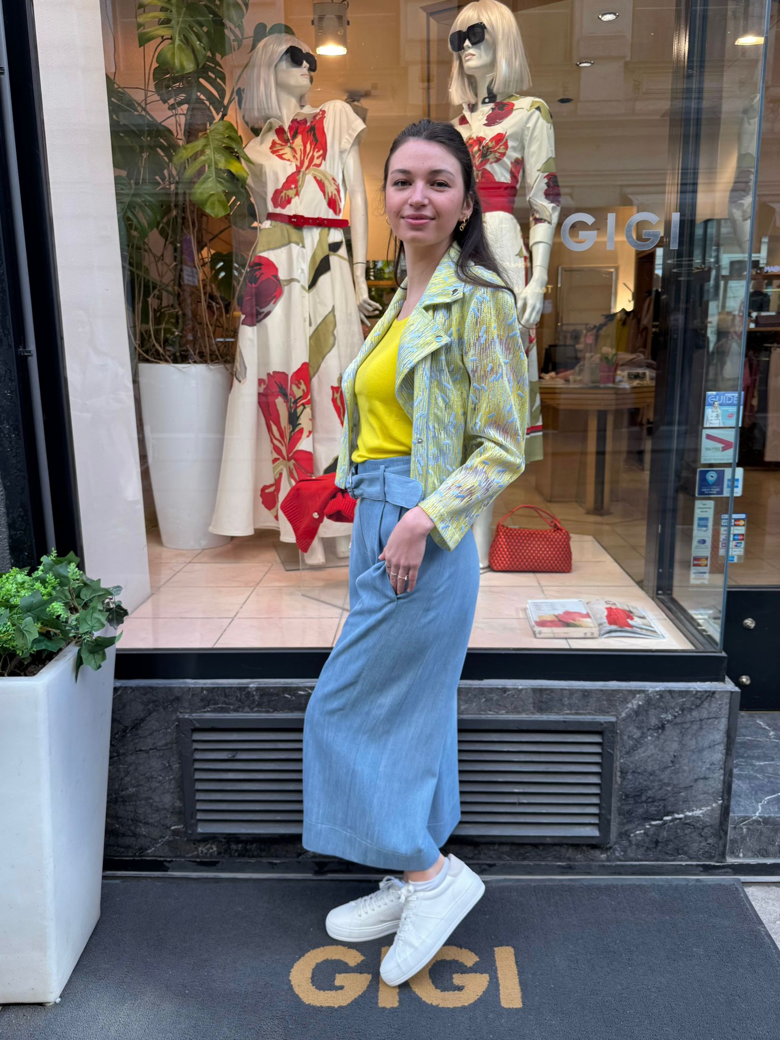 Jacke im Bikerstil in Gelb-Blau von Akris Punto – Bild 2