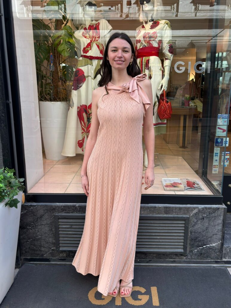 D.Exterior elegantes Strickkleid lachs Damen – feines Strickkleid mit Pailletten bei Boutique GIGI Wien