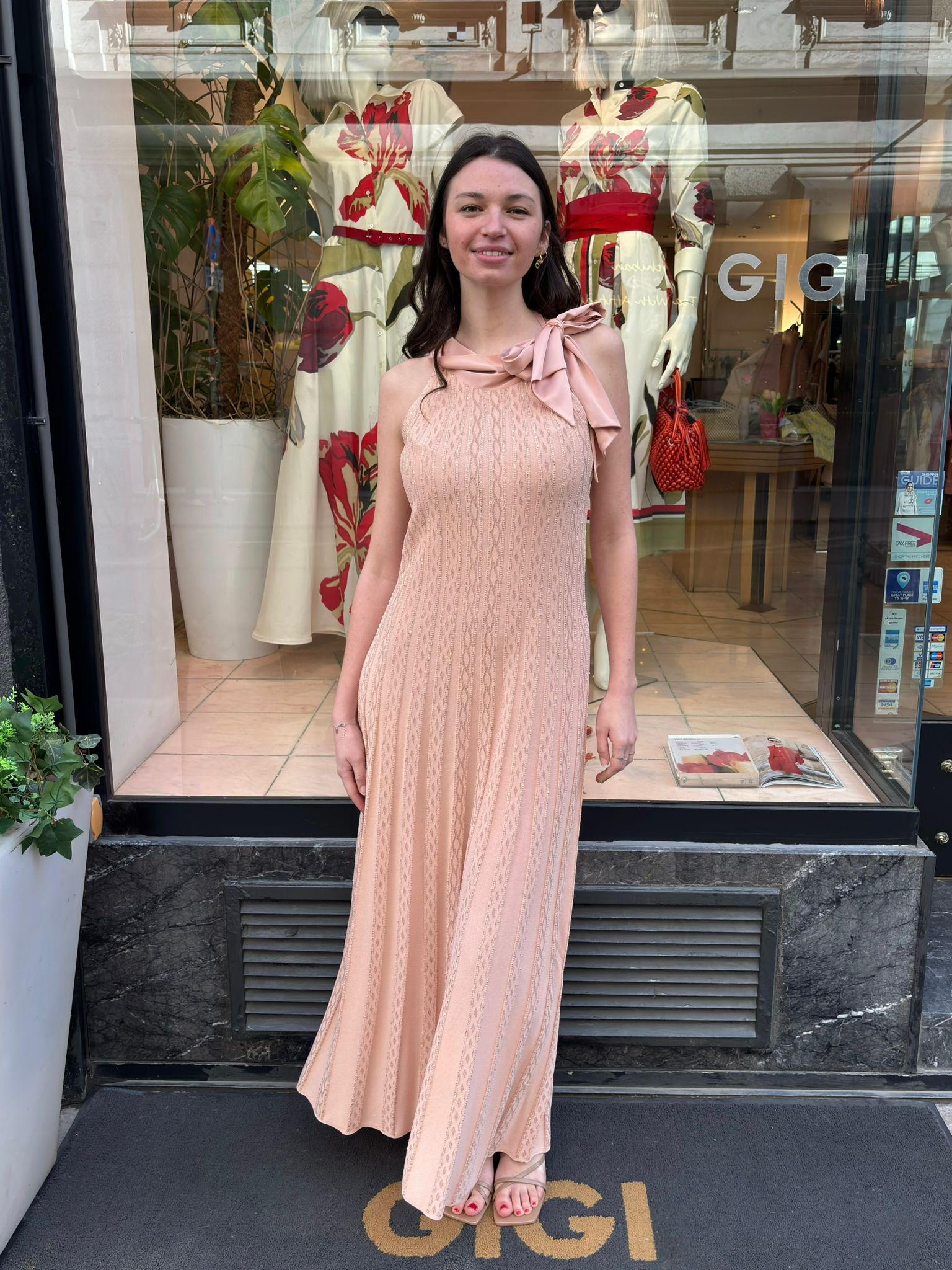 D.Exterior elegantes Strickkleid lachs Damen – feines Strickkleid mit Pailletten bei Boutique GIGI Wien