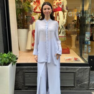 Emporio Armani Bluse flieder Damen im Layer-Look – elegante Designerbluse bei Boutique GIGI Wien